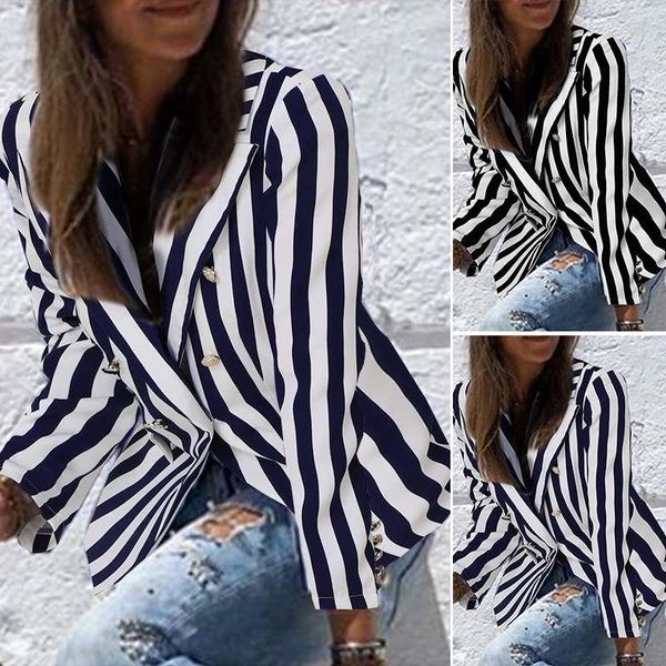 women elegant coat 2021 ladies office suits autumn striped casual lapel outwear double button jackets oversize 5xl women's & blazers, White;black
women elegant coat 2021 ladies office suits autumn striped casual lapel outwear double button jackets oversize 5xl women's & blazers, White;black