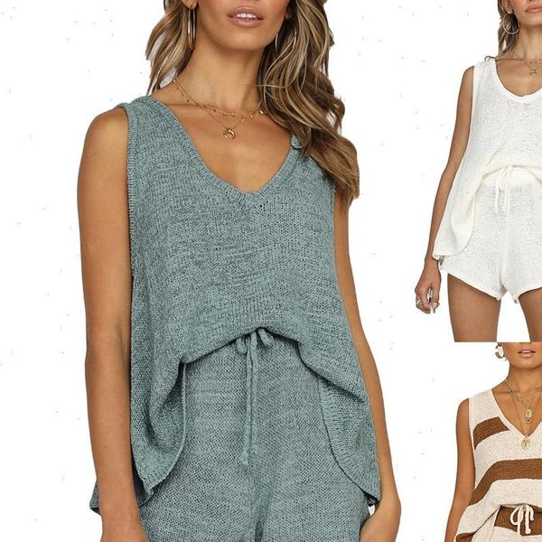 women womens tracksuits solid color sleeveless vest drawstring shorts loose knitted outfits comfortable to wear set, Gray
women womens tracksuits solid color sleeveless vest drawstring shorts loose knitted outfits comfortable to wear set, Gray
