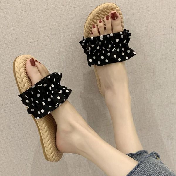 summer women slides polka dot woven flat slippers round head non-slip sandals casual beach shoes low heel, Black
summer women slides polka dot woven flat slippers round head non-slip sandals casual beach shoes low heel, Black