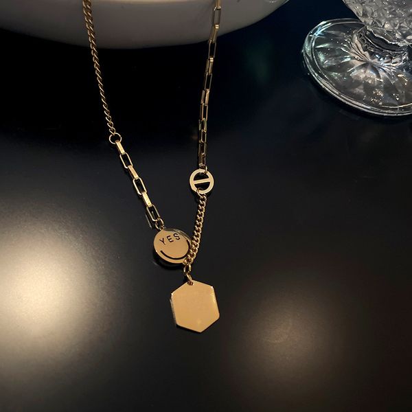 chain women pendants korean fashion personality trendy titanium steel necklace polygonal square brand smiling face net red temperament desig, Silver 
chain women pendants korean fashion personality trendy titanium steel necklace polygonal square brand smiling face net red temperament desig, Silver