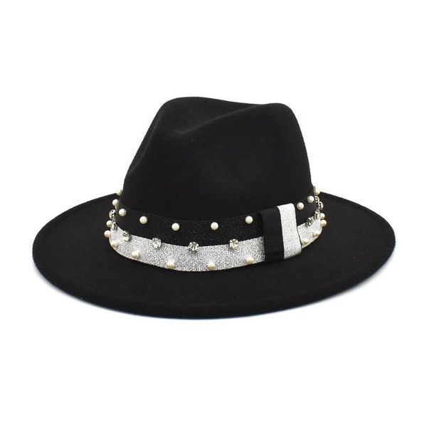 wide brim hats wool jazz fedora casual men women leather pearl ribbon felt hat white pink yellow panama trilby formal party cap 58-61cm, Blue;gray
wide brim hats wool jazz fedora casual men women leather pearl ribbon felt hat white pink yellow panama trilby formal party cap 58-61cm, Blue;gray