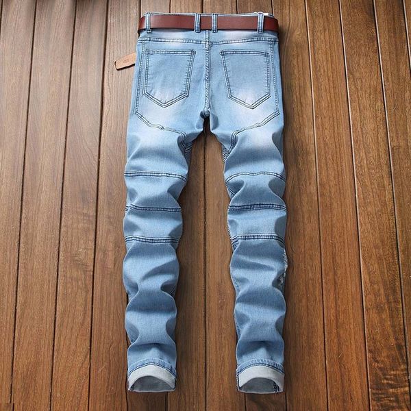 men biker jeans denim knees holes draped panelled fashional pants washed zipper high quality, Blue
men biker jeans denim knees holes draped panelled fashional pants washed zipper high quality, Blue