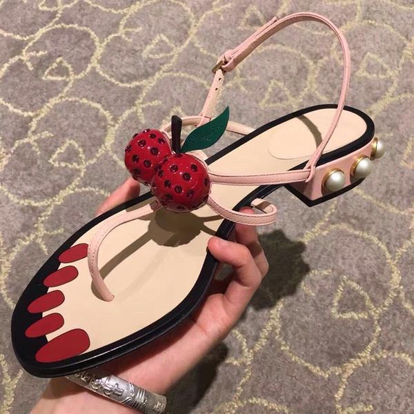woman sandal fashion cherry decorations ankle strap shoes summer pink leather pearls beaded flat thong sandals, Black
woman sandal fashion cherry decorations ankle strap shoes summer pink leather pearls beaded flat thong sandals, Black