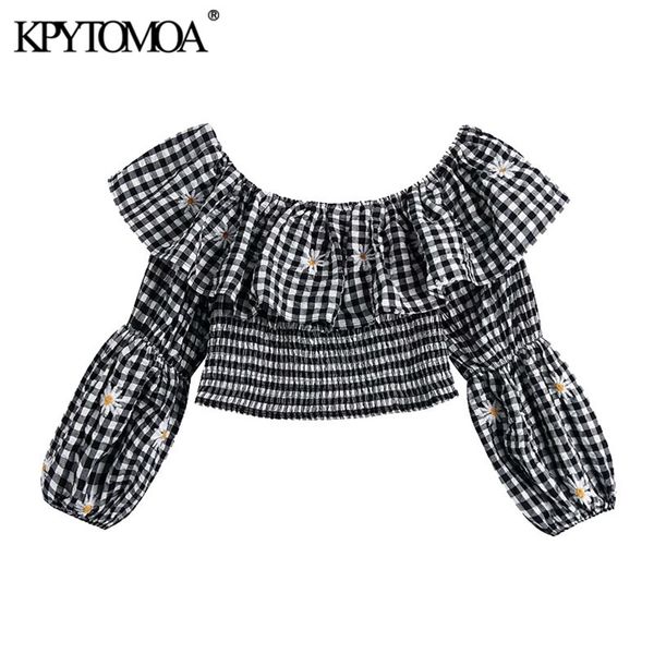 women fashion floral embroidery cropped blouses ruffle elastic neck lantern sleeve female shirts chic 210420, White
women fashion floral embroidery cropped blouses ruffle elastic neck lantern sleeve female shirts chic 210420, White