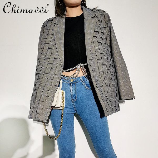 women's suits & blazers autumn 2021 women plaid long sleeve suit jacket lady slimming notched collar pleated loose coat blazer, White;black
women's suits & blazers autumn 2021 women plaid long sleeve suit jacket lady slimming notched collar pleated loose coat blazer, White;black