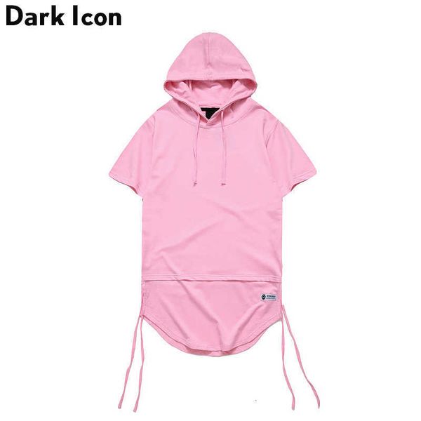 elongated curved hem men's t-shirt with hoodie summer side string blank hip hop tshirt short sleeve black pink 210603
elongated curved hem men's t-shirt with hoodie summer side string blank hip hop tshirt short sleeve black pink 210603