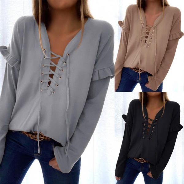 women's blouses & shirts stylish blouse long sleeve lace up women ruffle bandage knitwear pullover for spring streetwear shirt, White
women's blouses & shirts stylish blouse long sleeve lace up women ruffle bandage knitwear pullover for spring streetwear shirt, White