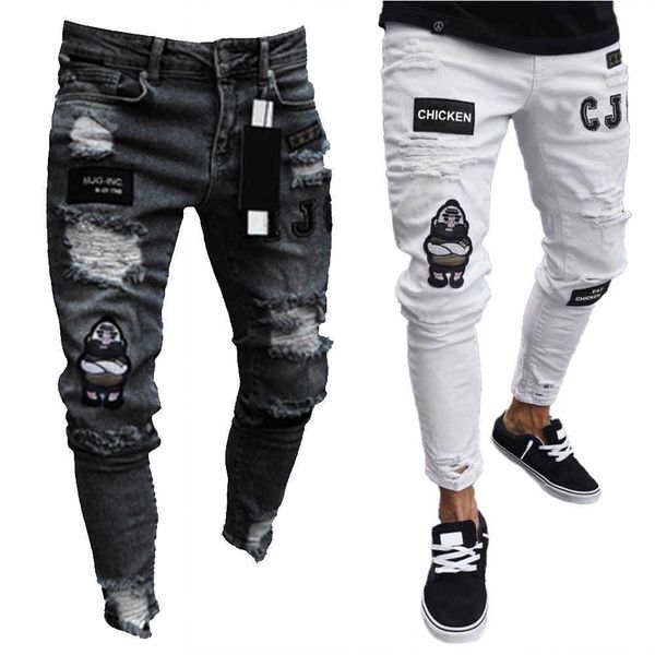 casual hip hiop denim jeans high streetwear skinny badge hole pencil pants biker male destroyed ripped trouser x0621, Blue
casual hip hiop denim jeans high streetwear skinny badge hole pencil pants biker male destroyed ripped trouser x0621, Blue