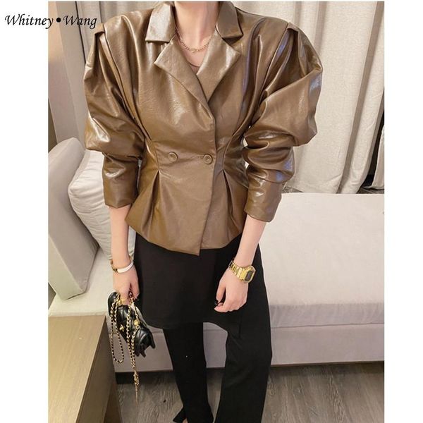 women's jackets whitney wang 2021 autumn fashion streetwear vintage style puff sleeve notched collar pu coat women faux leather jacket, Black;brown
women's jackets whitney wang 2021 autumn fashion streetwear vintage style puff sleeve notched collar pu coat women faux leather jacket, Black;brown