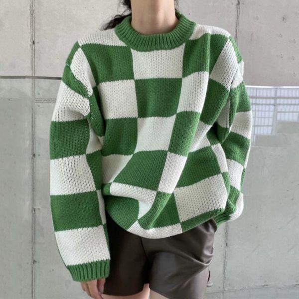 women's sweaters korean style chic vintage plaid sweater women o neck long sleeve loose casual streetwear knit all match autumn pull f, White;black
women's sweaters korean style chic vintage plaid sweater women o neck long sleeve loose casual streetwear knit all match autumn pull f, White;black