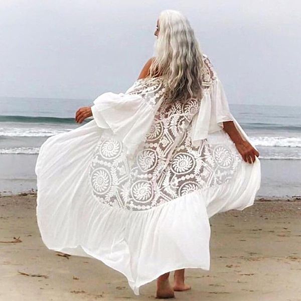 white bikini cover ups lace dresses women beach see through transparent boho ruffles tunic vestidos women's swimwear, White;black
white bikini cover ups lace dresses women beach see through transparent boho ruffles tunic vestidos women's swimwear, White;black