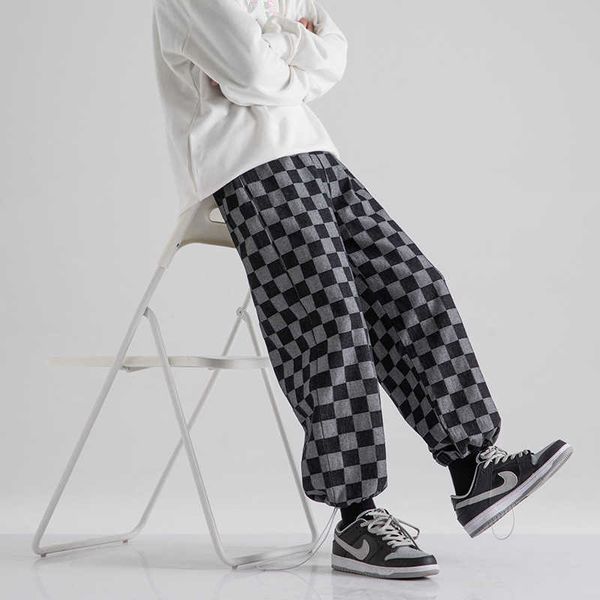 chao chunqiu brand high street printed jeans men's checkerboard plaid pants loose casual leggings wide leg harem pants, Blue
chao chunqiu brand high street printed jeans men's checkerboard plaid pants loose casual leggings wide leg harem pants, Blue