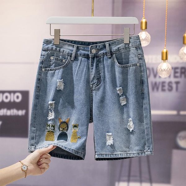 women's jeans ripped for women embroidery loose straight high waist plus size softener denim shorts, Blue
women's jeans ripped for women embroidery loose straight high waist plus size softener denim shorts, Blue