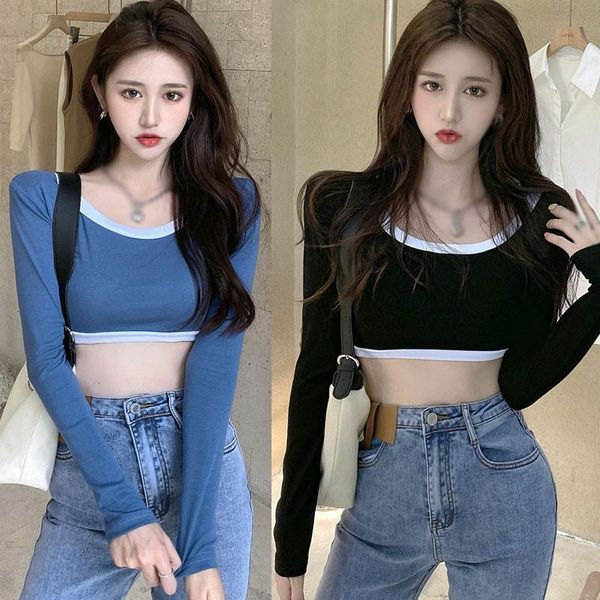 women's t-shirt fashion u neck tshirt long sleeve solid color slim navel exposed streetwear tee shirt 2021, White
women's t-shirt fashion u neck tshirt long sleeve solid color slim navel exposed streetwear tee shirt 2021, White