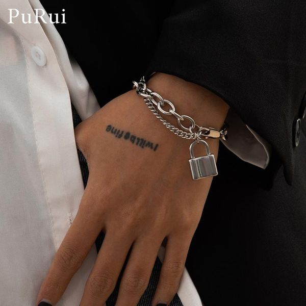 link, chain 2021 punk stainless steel link lock charm bracelet with lobster carved love coin bracelets set hip hop jewelry female, Black
link, chain 2021 punk stainless steel link lock charm bracelet with lobster carved love coin bracelets set hip hop jewelry female, Black