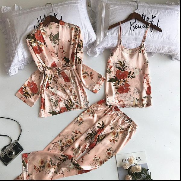 3 pieces pyjama set spring womens sleepwears summer silk pajamas sets sleep suit cute nightwear home clothes sleepwear, Black;red
3 pieces pyjama set spring womens sleepwears summer silk pajamas sets sleep suit cute nightwear home clothes sleepwear, Black;red