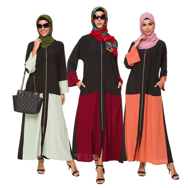 factorymb11 chiffon skirt loose stitching women's dubai muslim long dress, Black;gray 
factorymb11 chiffon skirt loose stitching women's dubai muslim long dress, Black;gray