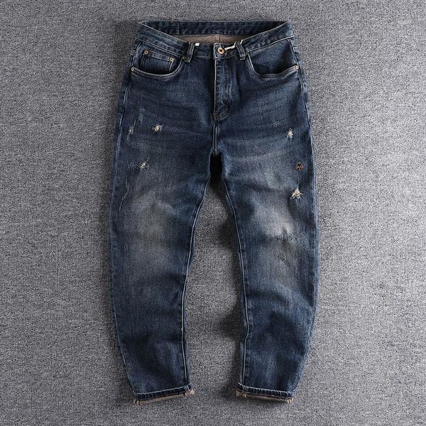 men's jeans dark blue cat must hole embroidery slim straight pants cool trouser 390
men's jeans dark blue cat must hole embroidery slim straight pants cool trouser 390
