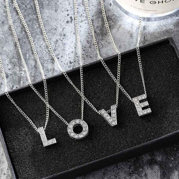 stainless steel necklace jewelry accessories letter pendant zircon collar chain friendship female chains, Silver
stainless steel necklace jewelry accessories letter pendant zircon collar chain friendship female chains, Silver