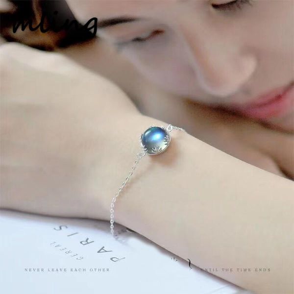 link, chain 925 sterling silver round moonstone bracelet simple personality gift adjustable size korean style fashion jewelry #, Black
link, chain 925 sterling silver round moonstone bracelet simple personality gift adjustable size korean style fashion jewelry #, Black