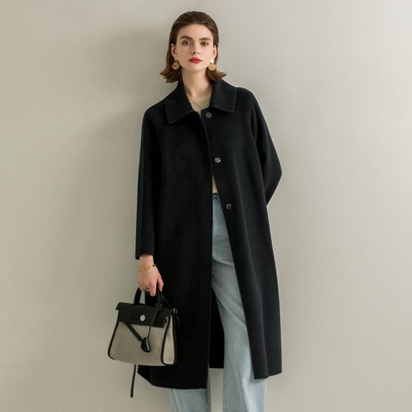 women's wool & blends 100% coat autumn and winter 2021 hand-sewn temperament double-sided cashmere woolen mid-length, Black
women's wool & blends 100% coat autumn and winter 2021 hand-sewn temperament double-sided cashmere woolen mid-length, Black