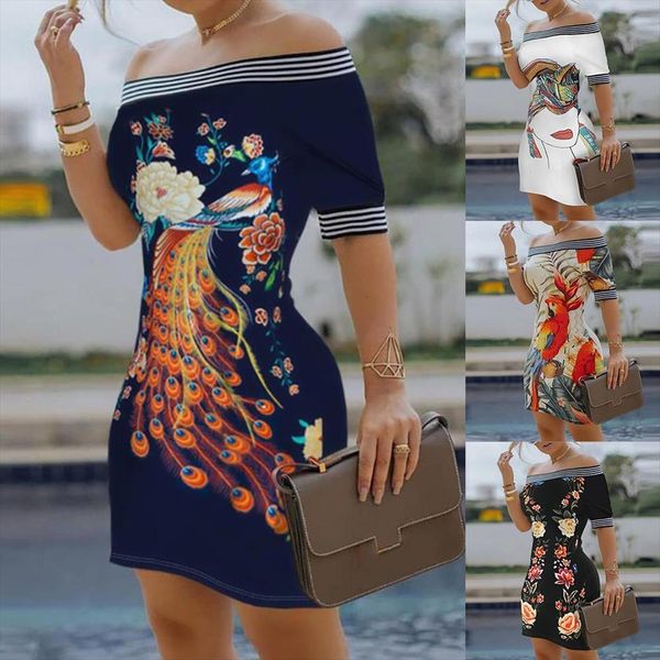 short sleeve off shoulder women dresses floral peacock print bodycon mini dress, Black;gray
short sleeve off shoulder women dresses floral peacock print bodycon mini dress, Black;gray