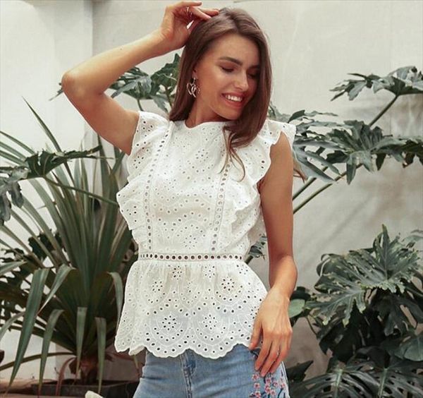 elegant hollow out tank women blouses ruffled o neck peplum high waist summer casual female cotton, White
elegant hollow out tank women blouses ruffled o neck peplum high waist summer casual female cotton, White