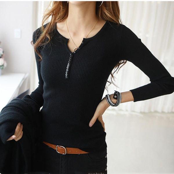 women's sweaters ladies sweater female korean button elastic knit pullover long sleeve autumn and winter basic top, White;black
women's sweaters ladies sweater female korean button elastic knit pullover long sleeve autumn and winter basic top, White;black