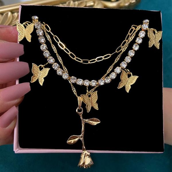 chains fashion rose flower butterfly pendant necklaces for women multilayer crystal tennis chain twisted link collar jewelry gifts 2021, Silver
chains fashion rose flower butterfly pendant necklaces for women multilayer crystal tennis chain twisted link collar jewelry gifts 2021, Silver