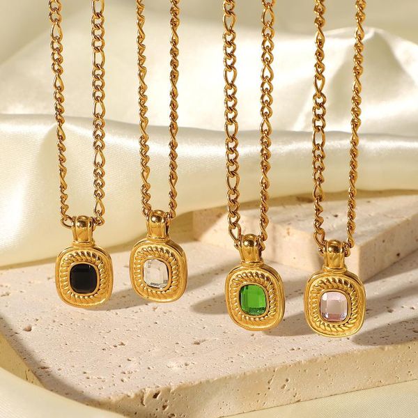 pendant necklaces fashion stainless steel necklace for women rectangular chamfer 4 colors inlaid semi-precious stone jewelry, Silver
pendant necklaces fashion stainless steel necklace for women rectangular chamfer 4 colors inlaid semi-precious stone jewelry, Silver