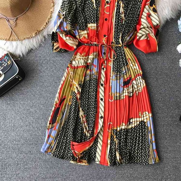 a line red spring ladies chiffon loose printed pleated women dresses fashion festival three quarter lantern sleeves knee-length, Black;gray
a line red spring ladies chiffon loose printed pleated women dresses fashion festival three quarter lantern sleeves knee-length, Black;gray