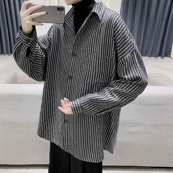 men's casual shirts large size thick woolen shirt fashion retro striped men korean loose long-sleeved mens coat, White;black
men's casual shirts large size thick woolen shirt fashion retro striped men korean loose long-sleeved mens coat, White;black