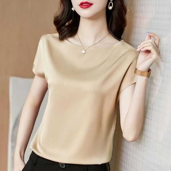women's t-shirt imitation silk satin women big size casual short sleeve basic pullover tees summer thin vintage 7 color mom fashion, White
women's t-shirt imitation silk satin women big size casual short sleeve basic pullover tees summer thin vintage 7 color mom fashion, White