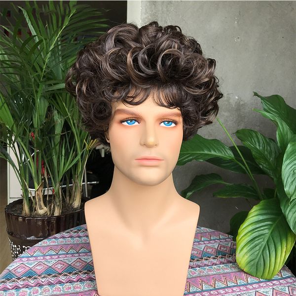 men short omber brown curly wavy wig synthetic wig with bangs for afro men daily party use heat resistant fiber nature looking, Black
men short omber brown curly wavy wig synthetic wig with bangs for afro men daily party use heat resistant fiber nature looking, Black