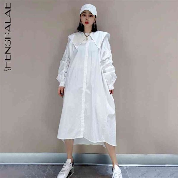 shengpllae elegant white dress women's spring sailor collor large size single breasted long sleeve mid-calf dresses 210427
shengpllae elegant white dress women's spring sailor collor large size single breasted long sleeve mid-calf dresses 210427