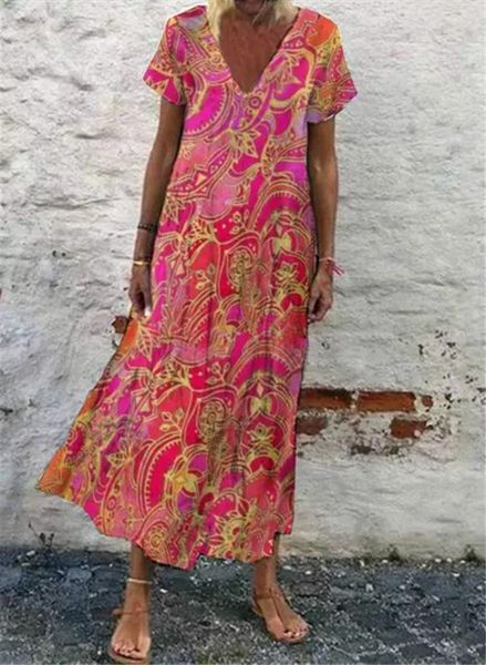 elegant v neck short sleeve womens sleepwears sundress vintage summer floral printing ankle length dress casual women long vestidos, Black;red
elegant v neck short sleeve womens sleepwears sundress vintage summer floral printing ankle length dress casual women long vestidos, Black;red