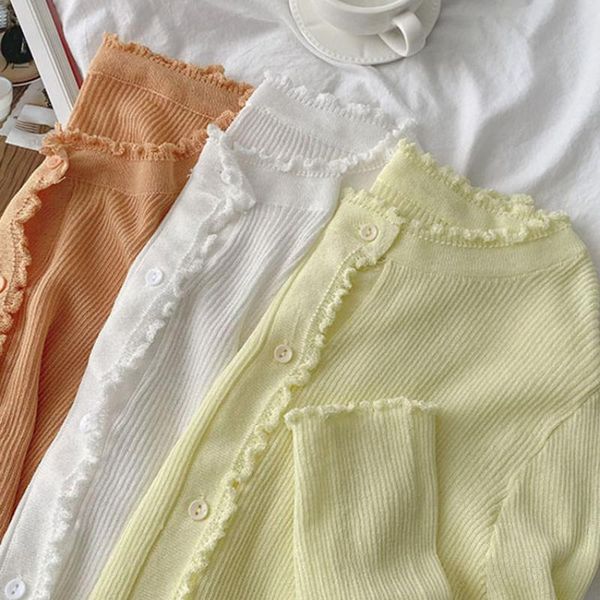 women's knits & tees all match casual cardigan 2021 autumn korean clothing design simple short long sleeve knitted ruched sweaters, White
women's knits & tees all match casual cardigan 2021 autumn korean clothing design simple short long sleeve knitted ruched sweaters, White