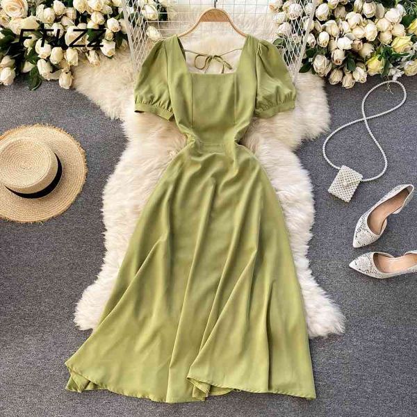 women french retro dress summer square collar puff sleeve solid a-line party dresses ladies elegant casual long robe vestido 210602, Black;gray
women french retro dress summer square collar puff sleeve solid a-line party dresses ladies elegant casual long robe vestido 210602, Black;gray