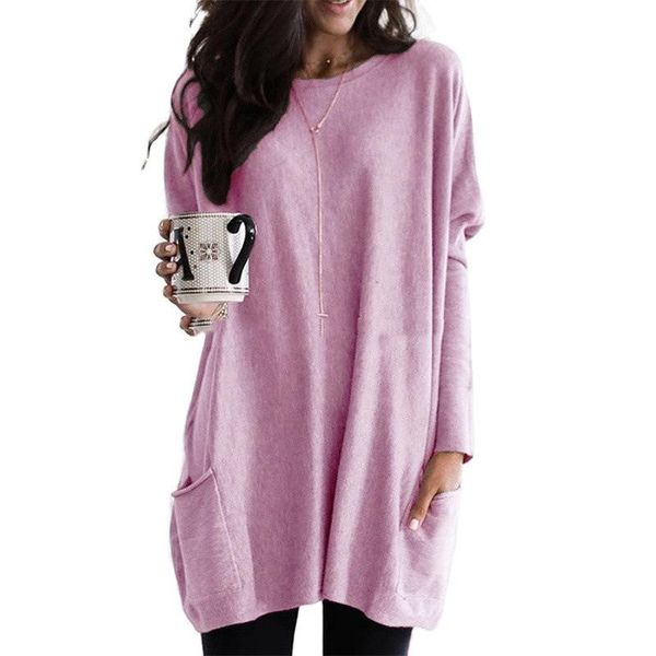 women's t-shirt womens with pockets all-match basic style women loose t-shirts long sleeve solid round neck casual tunic, White
women's t-shirt womens with pockets all-match basic style women loose t-shirts long sleeve solid round neck casual tunic, White