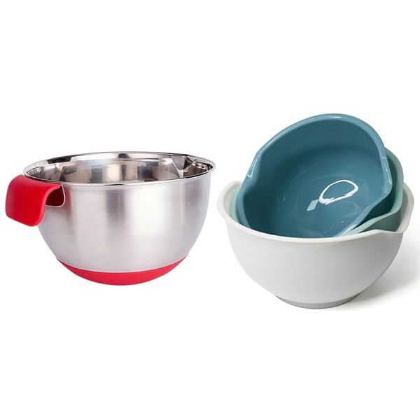 bowls 1 pcs silicone handle stainless steel non-slip scale mixing bowl & 3 multi-purpose plastic
bowls 1 pcs silicone handle stainless steel non-slip scale mixing bowl & 3 multi-purpose plastic