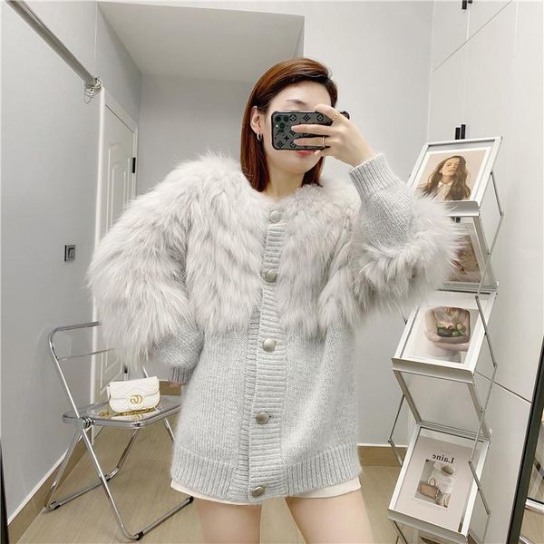 women's knits & tees women raccoon fur patchwork knitted sweater single breast elegant girl cardigan autumn winter clothing, White
women's knits & tees women raccoon fur patchwork knitted sweater single breast elegant girl cardigan autumn winter clothing, White