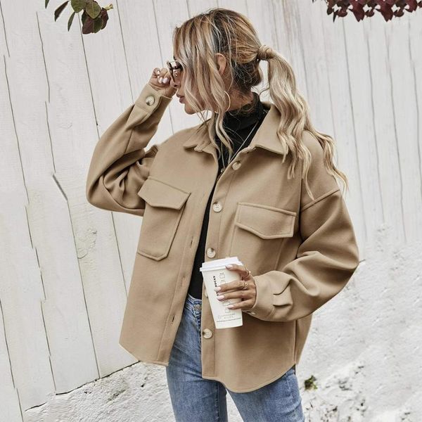 women's wool & blends europe and the united states 2021 autumn winter lapel single breasted thickened plain shirt loose coat, Black
women's wool & blends europe and the united states 2021 autumn winter lapel single breasted thickened plain shirt loose coat, Black