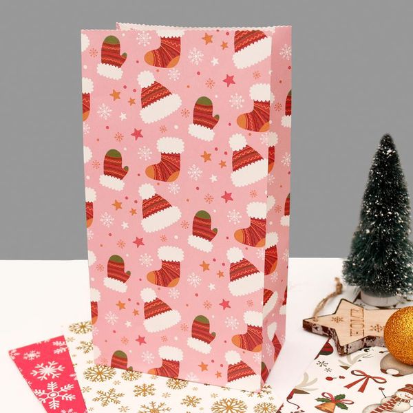 

gift wrap 5pcs/10pcs merry christmas candy packing bag santa claus snowflake party favor stand year wrapping paper bags