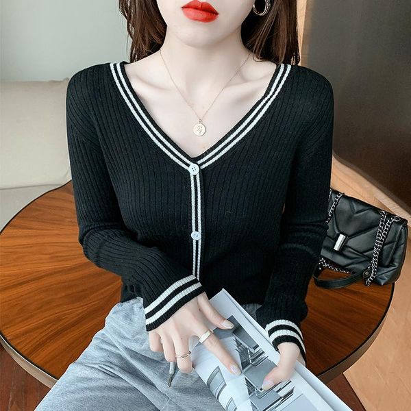 women's sweaters #6559 black white blue knitted sweater women v neck buttons thin casual knitwear pullovers female long sleeve slim bas, White;black
women's sweaters #6559 black white blue knitted sweater women v neck buttons thin casual knitwear pullovers female long sleeve slim bas, White;black