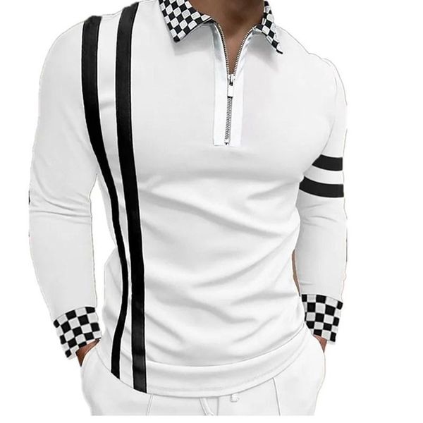 men's polos color matching shirt fashion striped shirts casual turn-down collar zipper design long sleeve, White;black
men's polos color matching shirt fashion striped shirts casual turn-down collar zipper design long sleeve, White;black