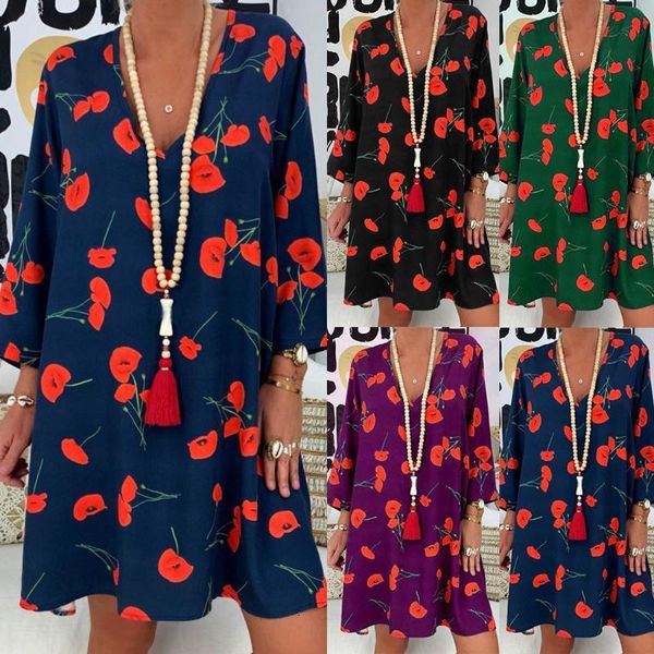 casual dresses women's loose floral printed v-neck mini dress summer three quarter sleeve for women vestidos 28 xp1d, Black;gray
casual dresses women's loose floral printed v-neck mini dress summer three quarter sleeve for women vestidos 28 xp1d, Black;gray