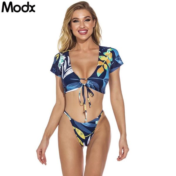 women's swimwear modx short sleeve printed bikini set lace-up high waist beachwear 2 piece split swimming suits for women 2021, White;black
women's swimwear modx short sleeve printed bikini set lace-up high waist beachwear 2 piece split swimming suits for women 2021, White;black