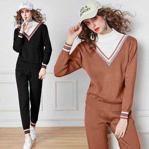 women's two piece pants 2021 autumn and winter product fashion hedging half high collar loose v-neck sweater + slim trousers two-piece, White
women's two piece pants 2021 autumn and winter product fashion hedging half high collar loose v-neck sweater + slim trousers two-piece, White