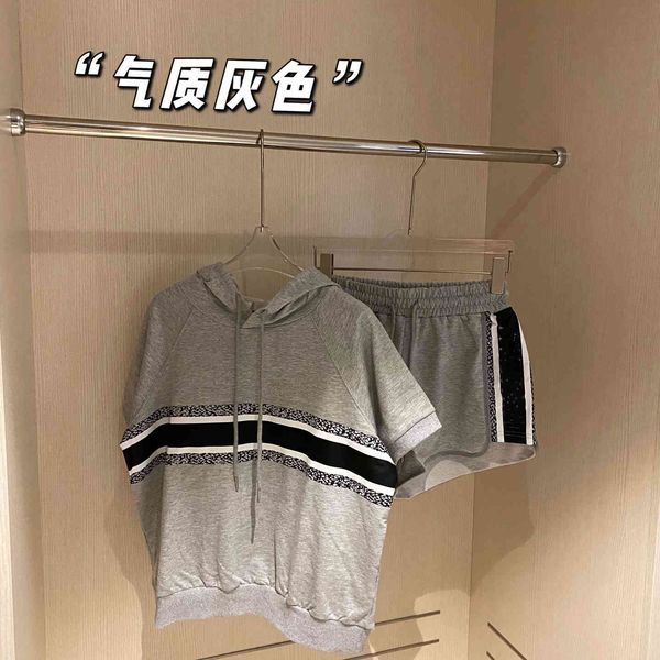 21 summer new family striped print hooded short sleeve side printed lettered shorts sports casual two piece set, White
21 summer new family striped print hooded short sleeve side printed lettered shorts sports casual two piece set, White