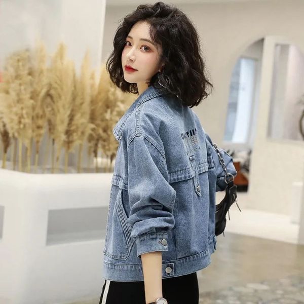 denim et women's 2021 spring and autumn new korean version loose foreign style short simple english embroidery fashion, Black;brown
denim et women's 2021 spring and autumn new korean version loose foreign style short simple english embroidery fashion, Black;brown